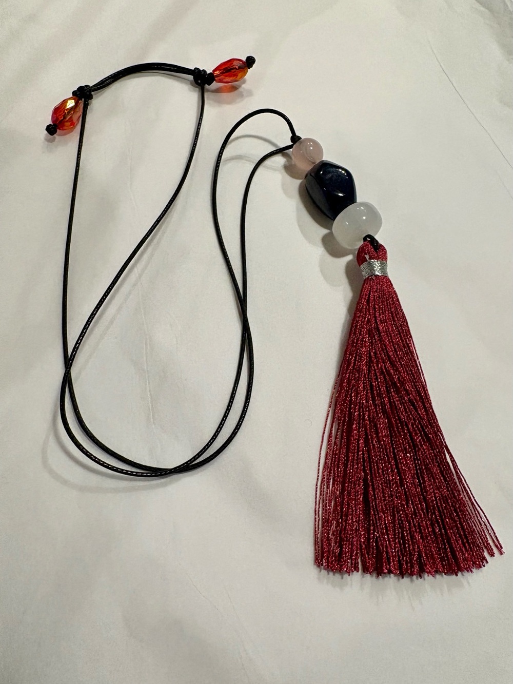 Red Tassel Beaded Pendant Necklace for Women 17” adjustable